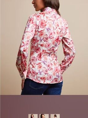 Women's Floral Button-Down Shirt in Pink and White Pussybow  US 8 / UK 10